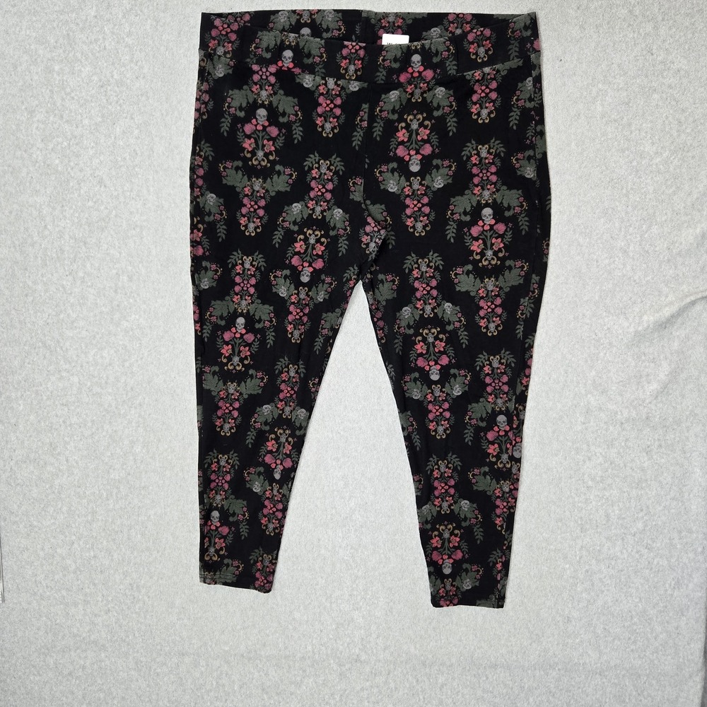 Torrid Women Pants 3 Black Floral Whimsical Goth Grunge 24" Inseam